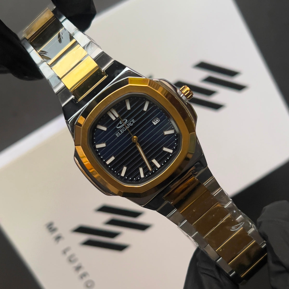 Blue Dial Stainless Steel Watch – Luxury Octagonal Design