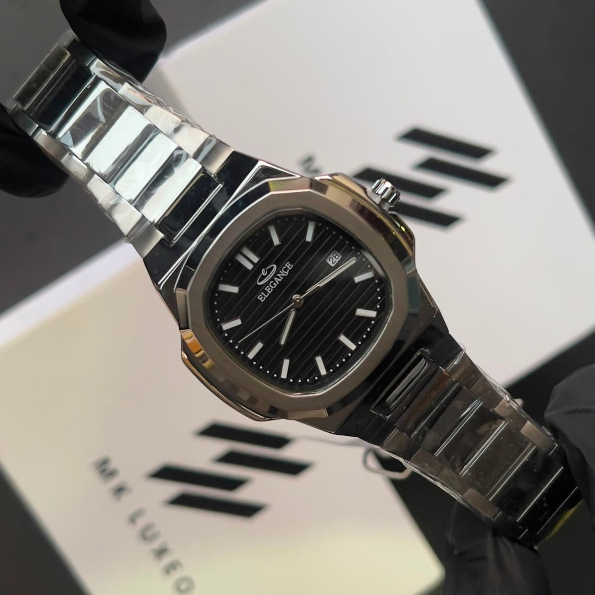 Blue Dial Stainless Steel Watch – Luxury Octagonal Design