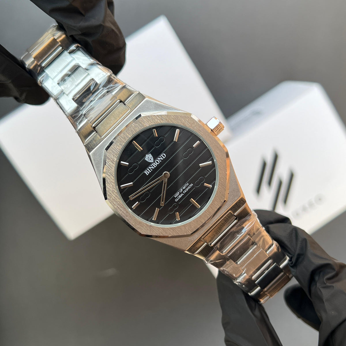 BW - Silver Integrated Bracelet, Octagonal Bezel