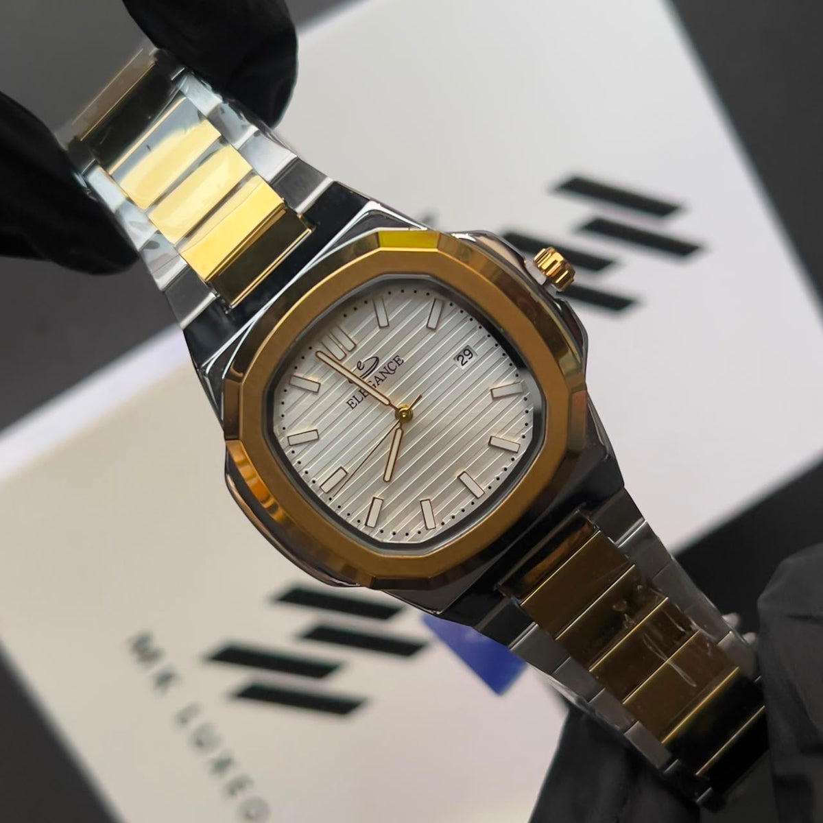 Blue Dial Stainless Steel Watch – Luxury Octagonal Design